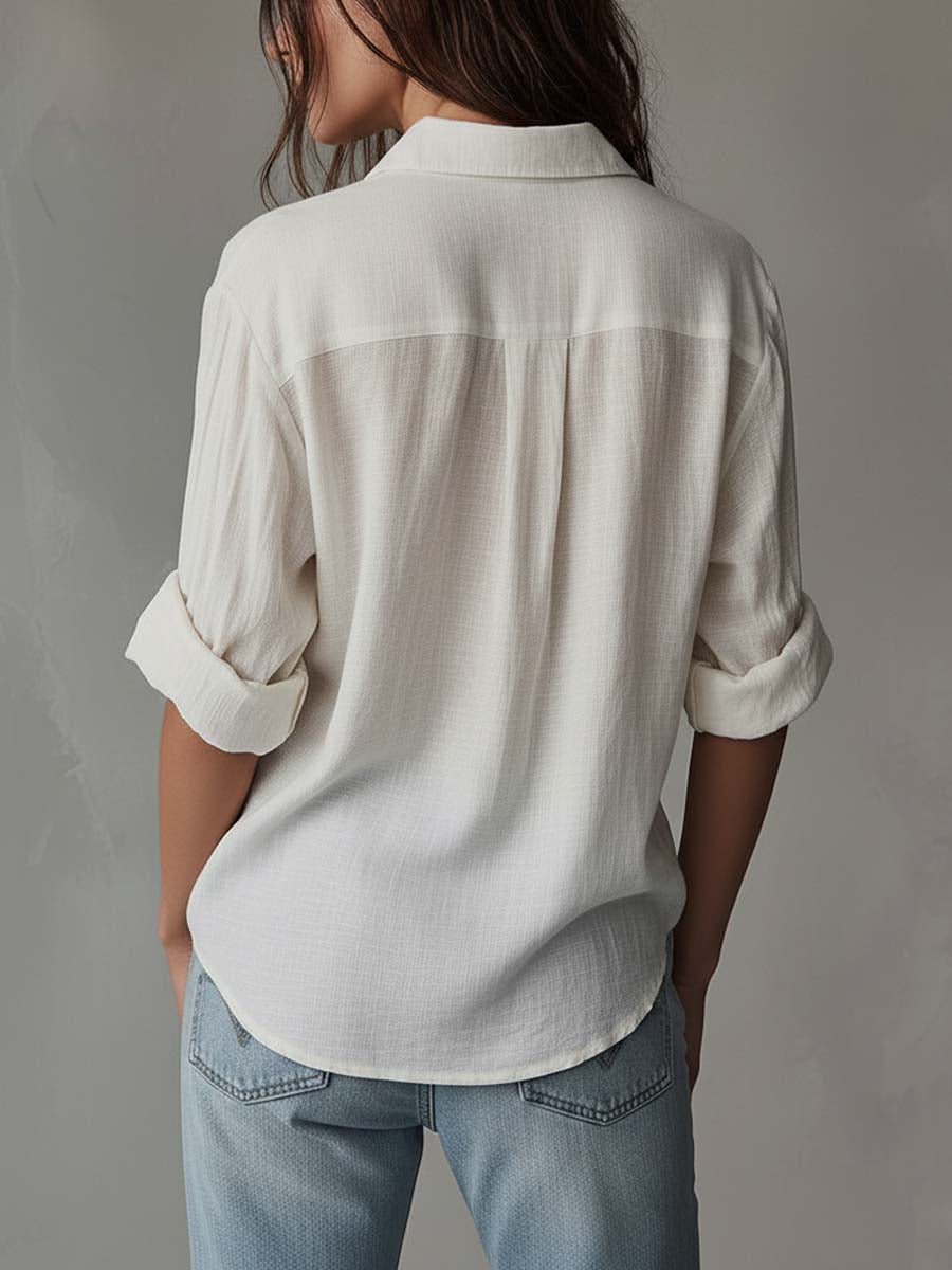 Vintage Lace Trim Cotton-Linen Blouse