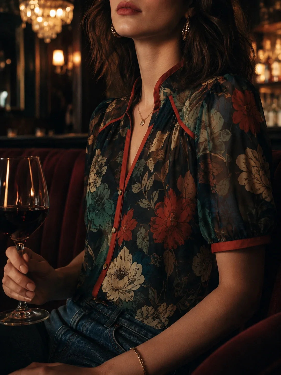 Vintage Botanical Puff Sleeve Blouse