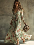 Bohemian Casual Holiday V-neck Floral Maxi Dress