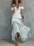 Bohemian Off-the-shoulder Chiffon Multi-layered Ruffle Maxi Dress