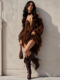 Off-Shoulder Sheer Balloon Sleeve Ruffled Mini Dress
