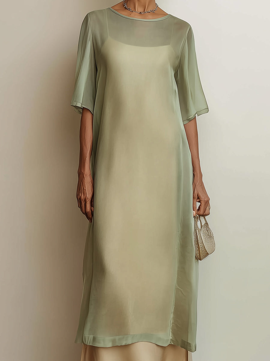 Elegant Tencel Mid-Length Blouse & Slip Dress Set