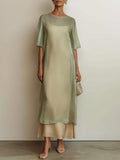 Elegant Tencel Mid-Length Blouse & Slip Dress Set