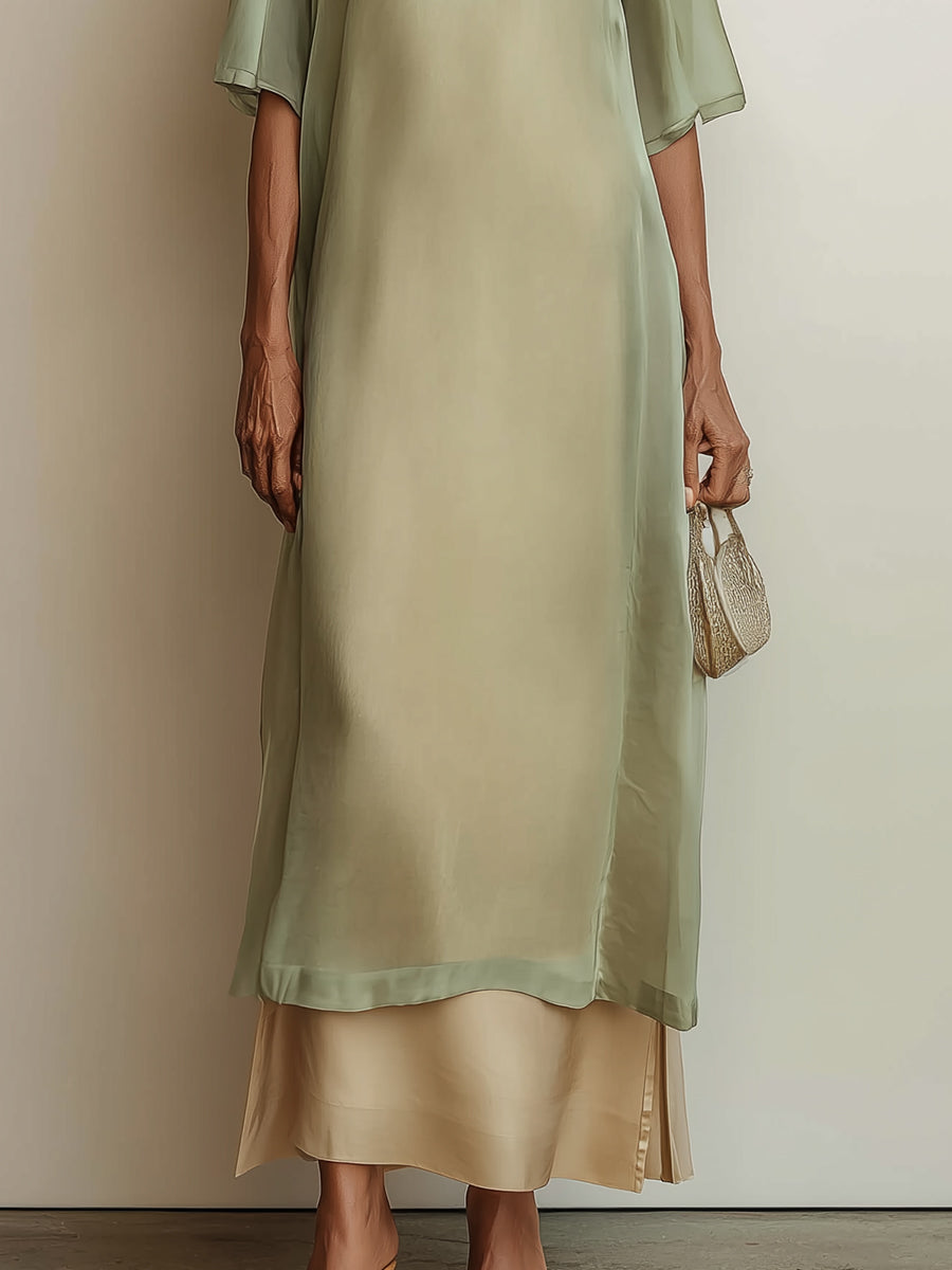 Elegant Tencel Mid-Length Blouse & Slip Dress Set