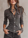 Vintage-style Bohemian Lace-panel Button-down Shirt