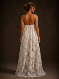 White 3D Floral Applique Strapless Maxi Dress