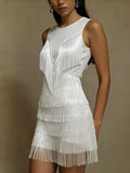 White Tiered Fringe Mini Dress