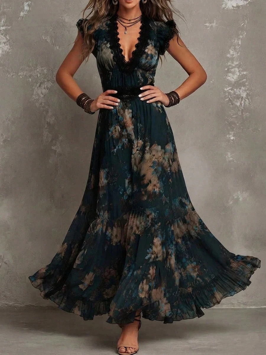Midnight Garden Lace Maxi Dress