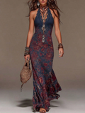 Crimson Bloom Halter Maxi Dress