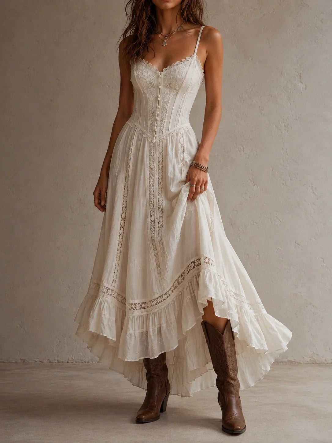 Ivory Lace Inset Corset Slip Maxi Dress