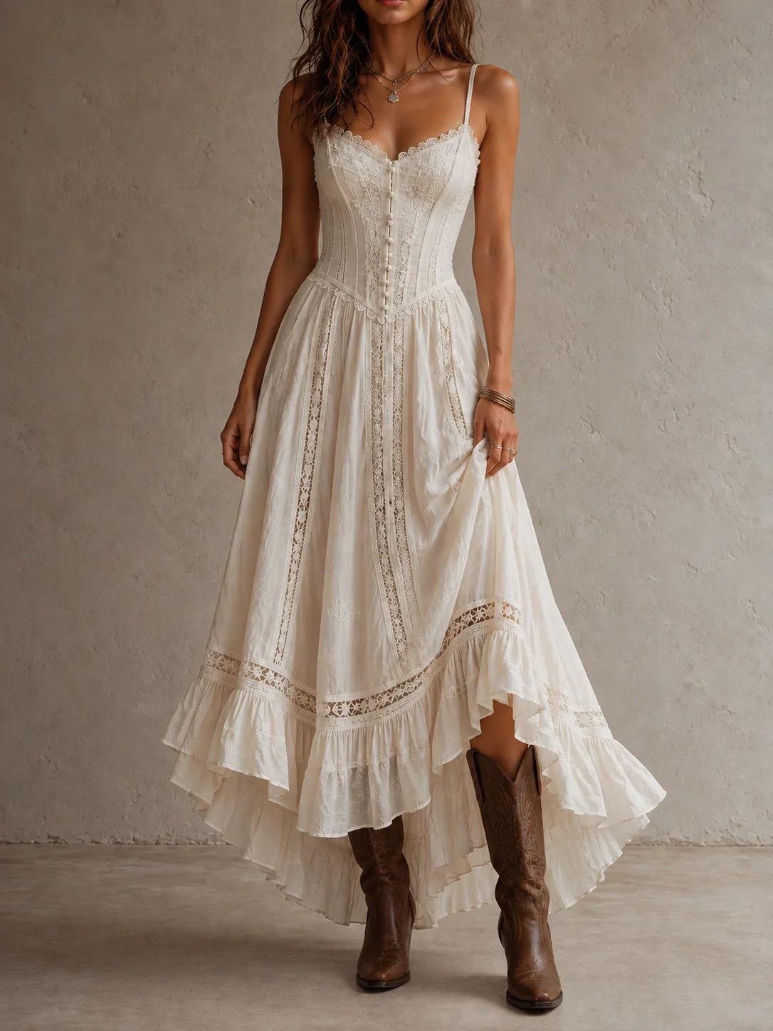 Ivory Lace Inset Corset Slip Maxi Dress