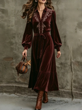 Burgundy Velvet Embroidered Maxi Dress