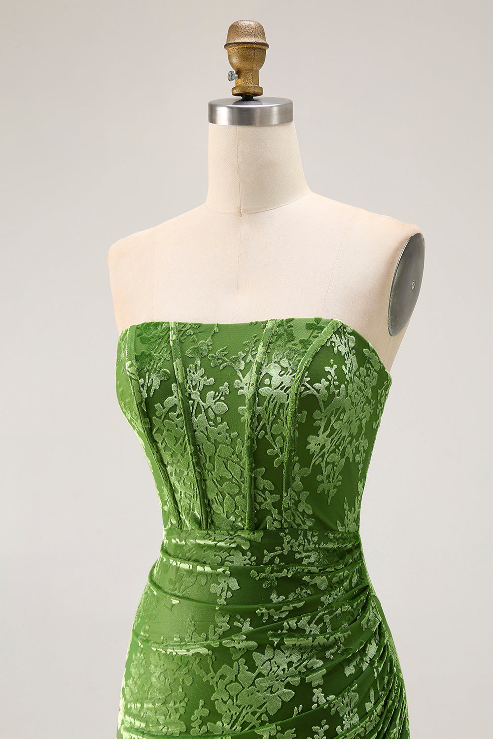 Peacock Green Velvet Mermaid Corset Long Wedding Guest Dress with Slit