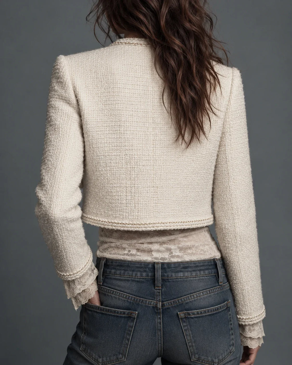 Ivory Textured Tweed Jacket