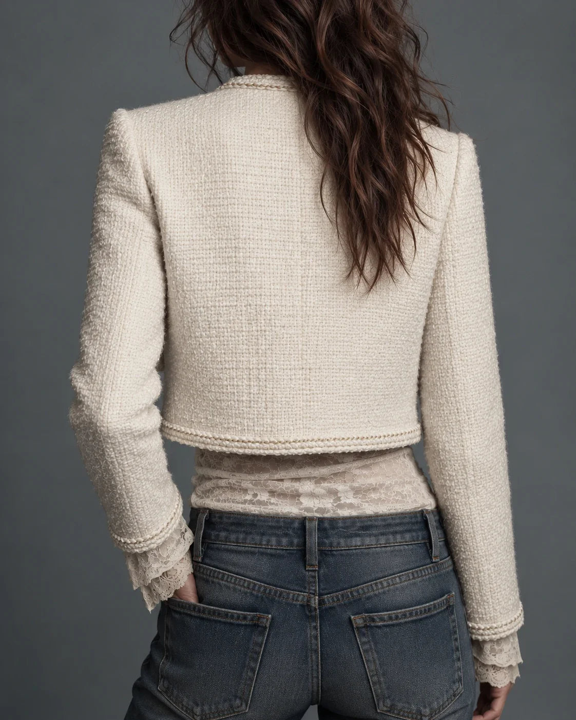 Ivory Textured Tweed Jacket