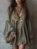 Bohemian Romance Embroidered V-Neck Mini Dress