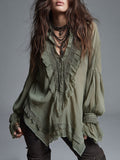Bohemian-style Chiffon Blouse With Lace Trim