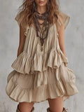 Flutter Sleeve Pleated Tiered Ruffle Mini Dress
