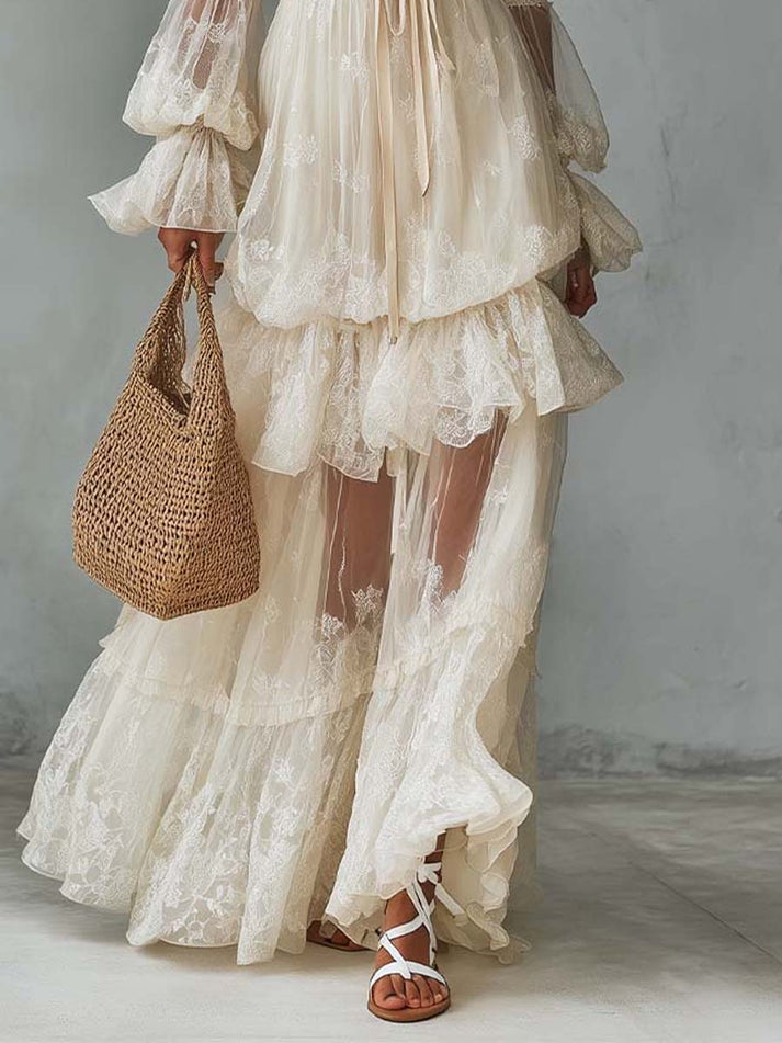 Bohemian Lace Tiered Maxi Dress