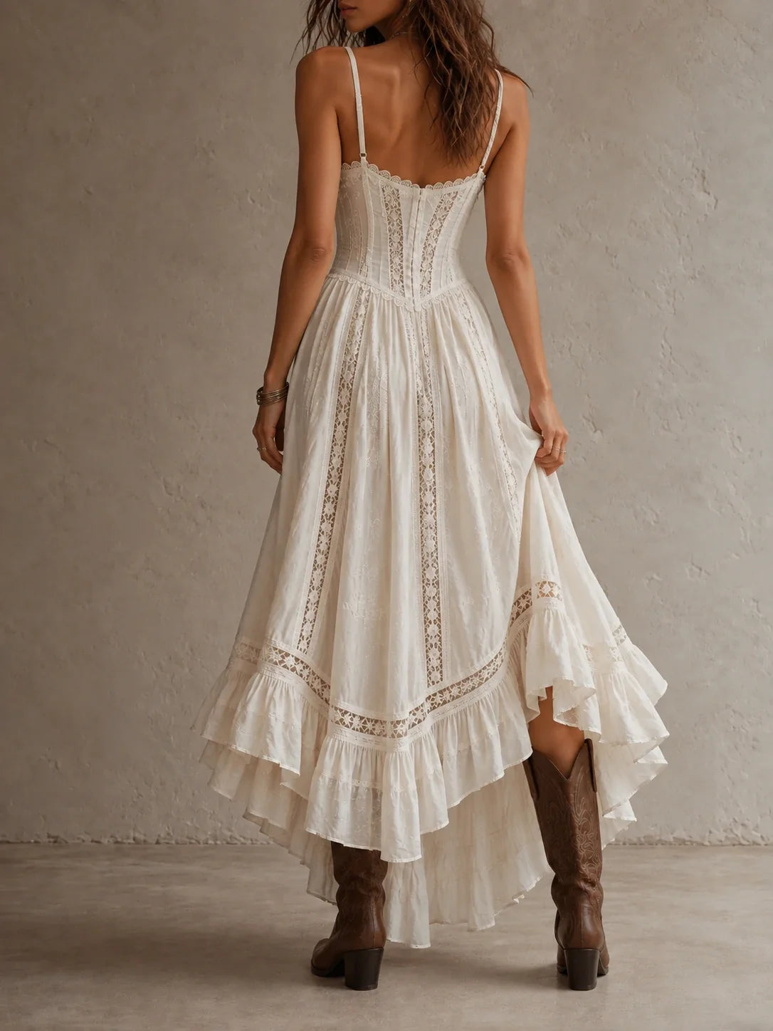 Ivory Lace Inset Corset Slip Maxi Dress