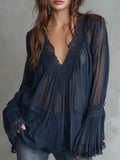 Vintage Lace-trimmed Sheer Blouse