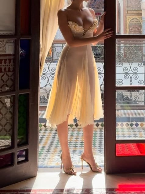 Cream White Strapless Draped Midi Dress