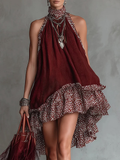 Halter High Neck Ruffled High-Low Mini Dress
