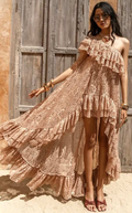 One-Shoulder Lace Tiered High-Low Maxi Dress
