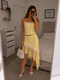 Lace Trim Tie-Front Cami And Asymmetric Skirt Set