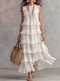 White Sleeveless Tiered Ruffle Maxi Dress