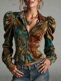 Teal Marble Print Velvet Blouse