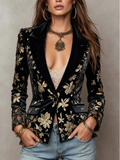 Black Gold Floral Velvet Blazer