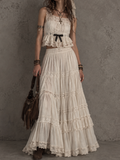 Cream Lace Ruffle Tiered Maxi Skirt