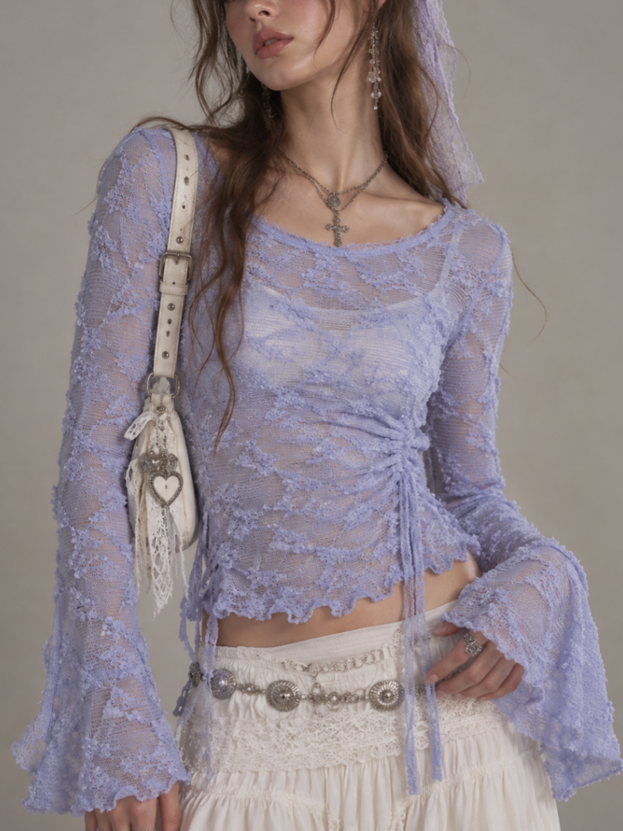 Lavender Lace Knit Long Sleeve Top