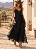 Black Sheer Tiered Ruffle Maxi Dress