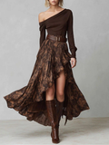 Off-Shoulder Abstract Print High-Low Maxi Dress