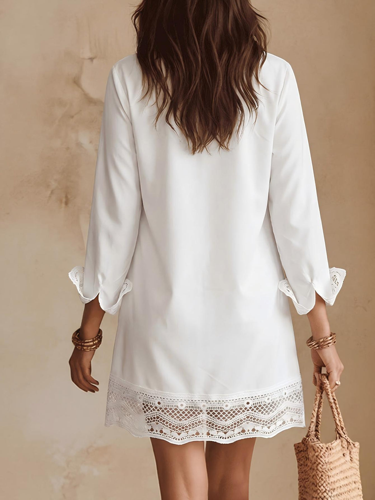 Hollow Lace Cuff Shirt Dress