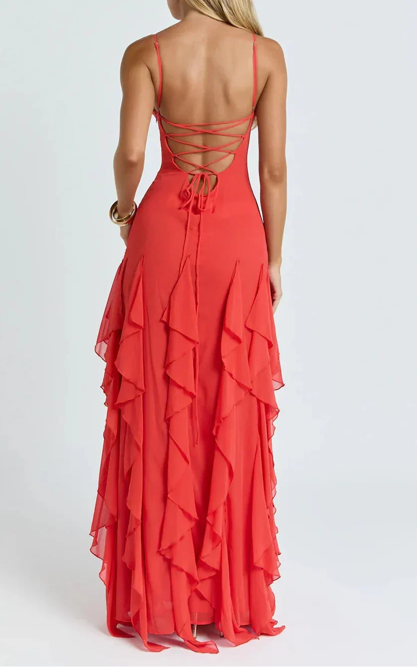 Tulle Muse Spaghetti Strap Tiered Ruffled Dress