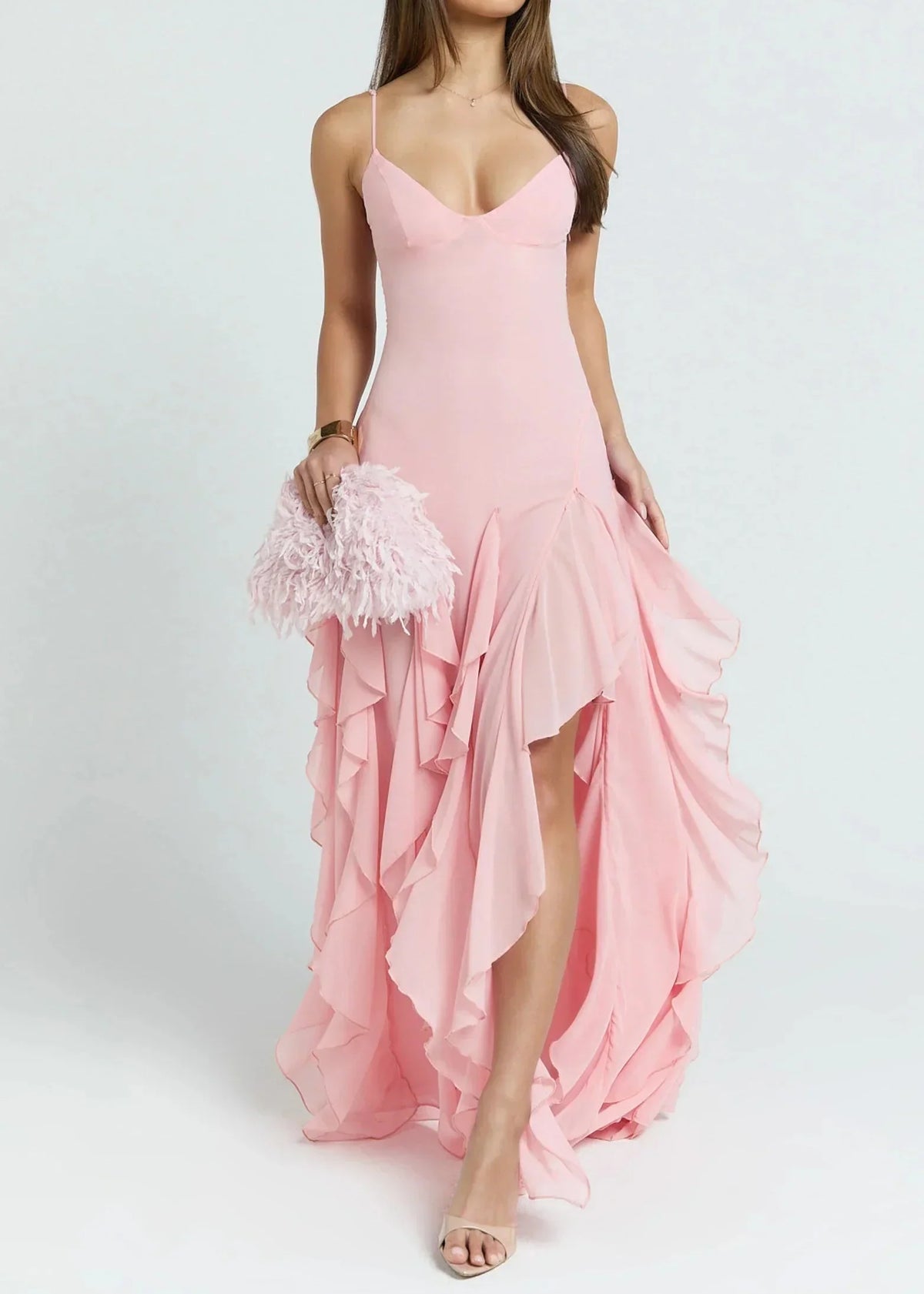 Tulle Muse Spaghetti Strap Tiered Ruffled Dress