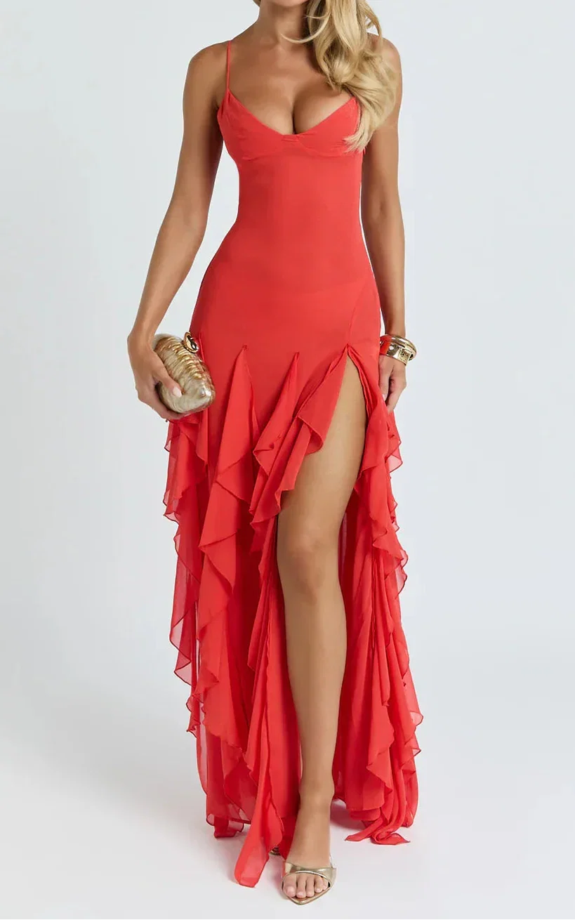 Tulle Muse Spaghetti Strap Tiered Ruffled Dress