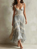Women Spaghetti Strap Lace Corset Tiered Chiffon Midi Maxi Dress