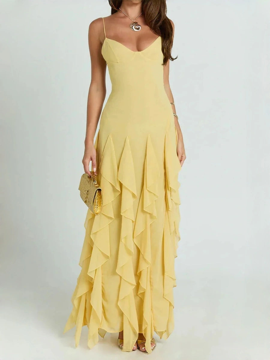 Tulle Muse Spaghetti Strap Tiered Ruffled Dress