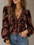 Floral Velvet-Look Tassel Blouse