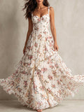 Floral Print Corset Tiered Ruffle Maxi Dress