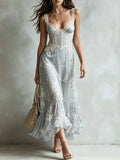 Mint Green Floral Lace Corset Maxi Dress