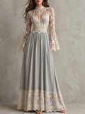 Grey Lace High Neck Maxi Dress