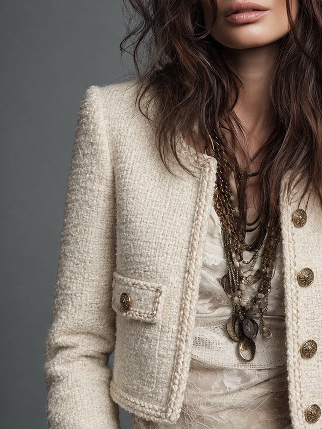 Ivory Textured Tweed Jacket