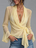 Pale Yellow Sheer Wrap Blouse