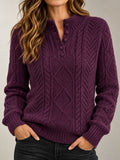 Purple Diamond Cable Knit Henley Sweater