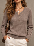 Taupe Ribbed Henley Neck Sweater